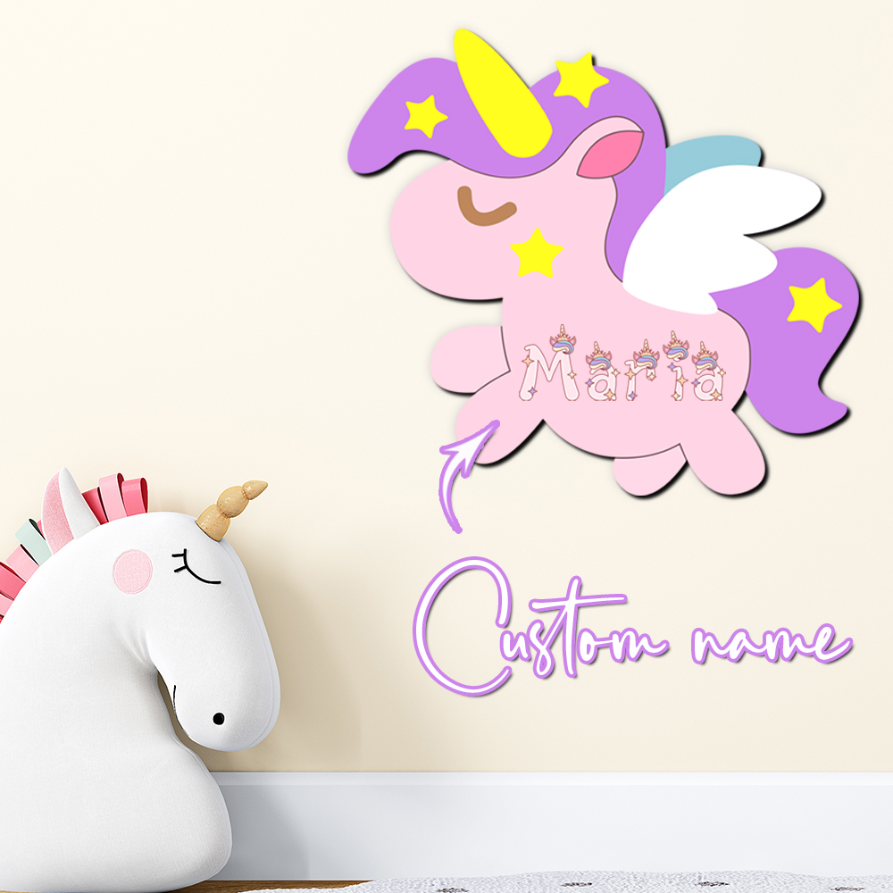 Baby Nursery Sign - カスタムユニコーン木製名前サイン、パーソナライズされた3D文字プレート、パステルカラーの女の子の寝室の壁飾り、ベビーシャワー、新生児、かわいい保育園用