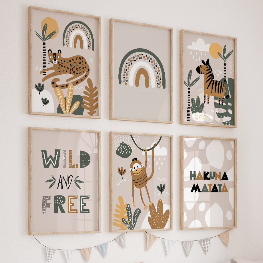 Baby Zebra Nursery - ヒョウゼブラ猿ジャングル動物保育園ウォールアートキャンバス絵画北欧ポスターとプリント画像ベビーキッズルームホームデコレーション