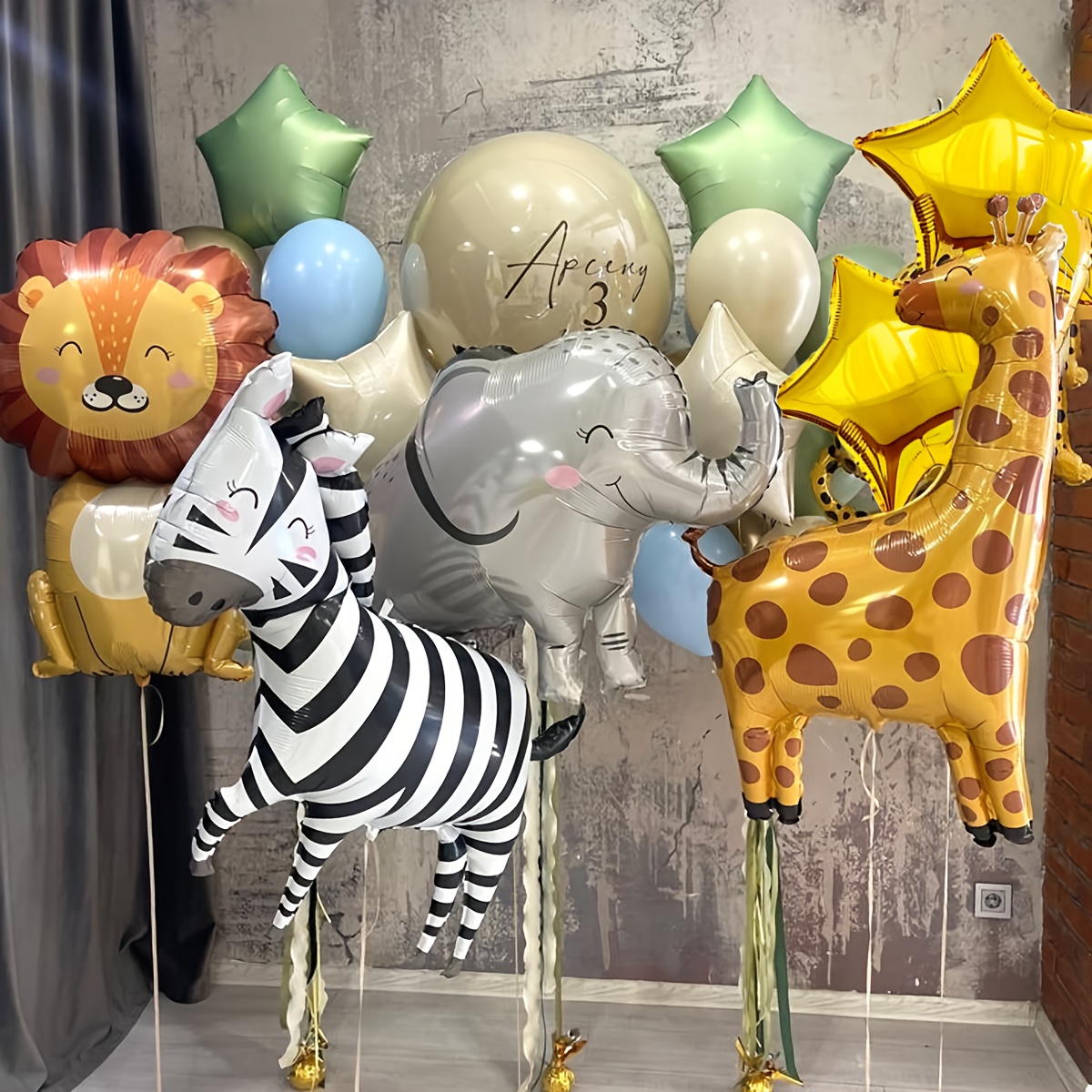 Baby Nursery Jungle Theme - 8個入り漫画動物テーマのフォイルバルーンセット、ジャングルサファリの森、ライオン、シマウマ、ヒョウ、ベビーシャワー、グロボス、誕生日デコレーション
