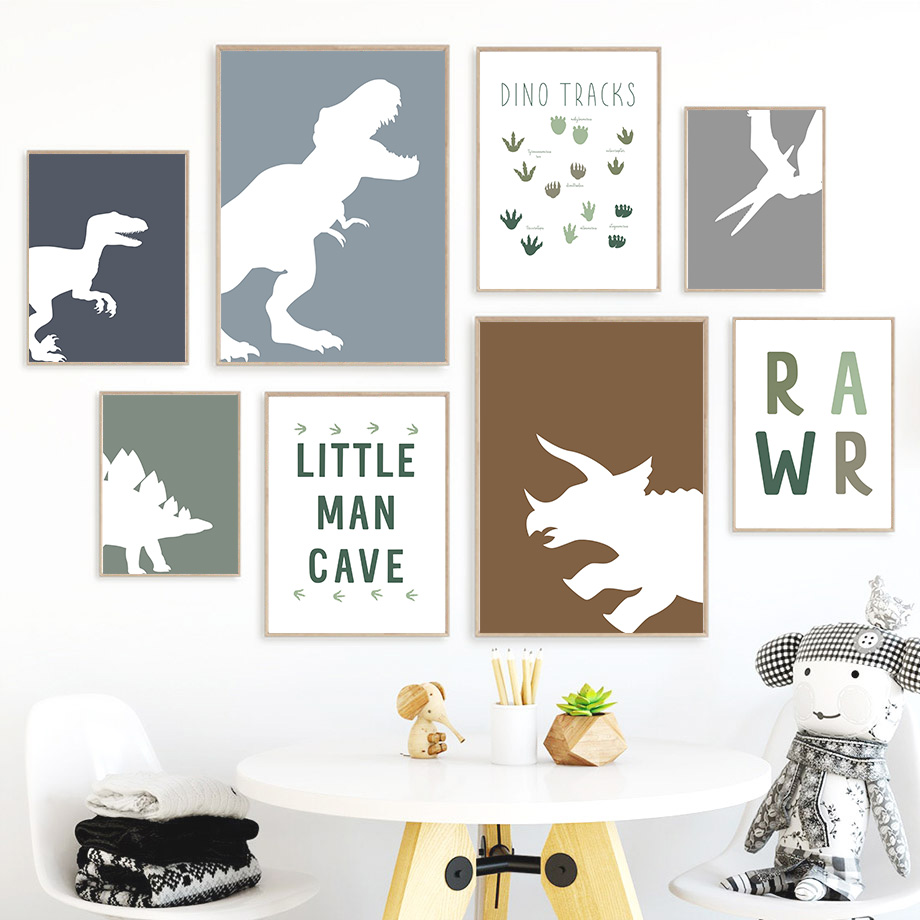 Baby Nursery Quotes - (2D キャンバス絵画)ジュラ紀の恐竜ティラノサウルス レックス トリケラトプスの名言ウォールアート キャンバス絵画ポスターとプリント ウォール