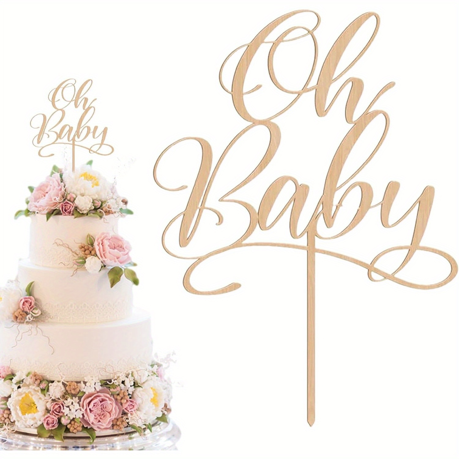 Baby Nursery Letters - 1個 オーベイビー - 木製ケーキトッパー ベビーシャワー、性別発表、洗礼、洗礼式パーティーの装飾用 -