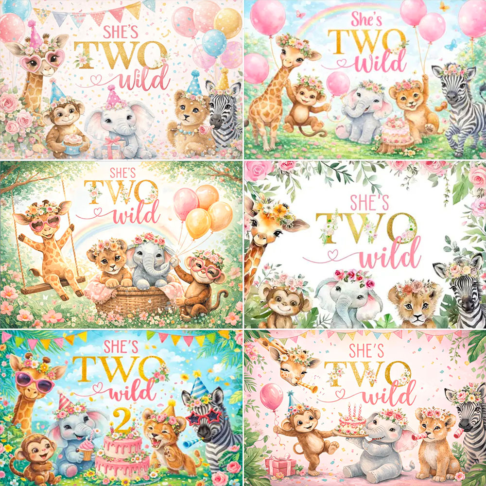 Baby Nursery Jungle Theme - 彼女はツーワイルドテーマトロピカルジャングルサファリ写真撮影背景新生児誕生日パーティー装飾家族写真背景ポスター
