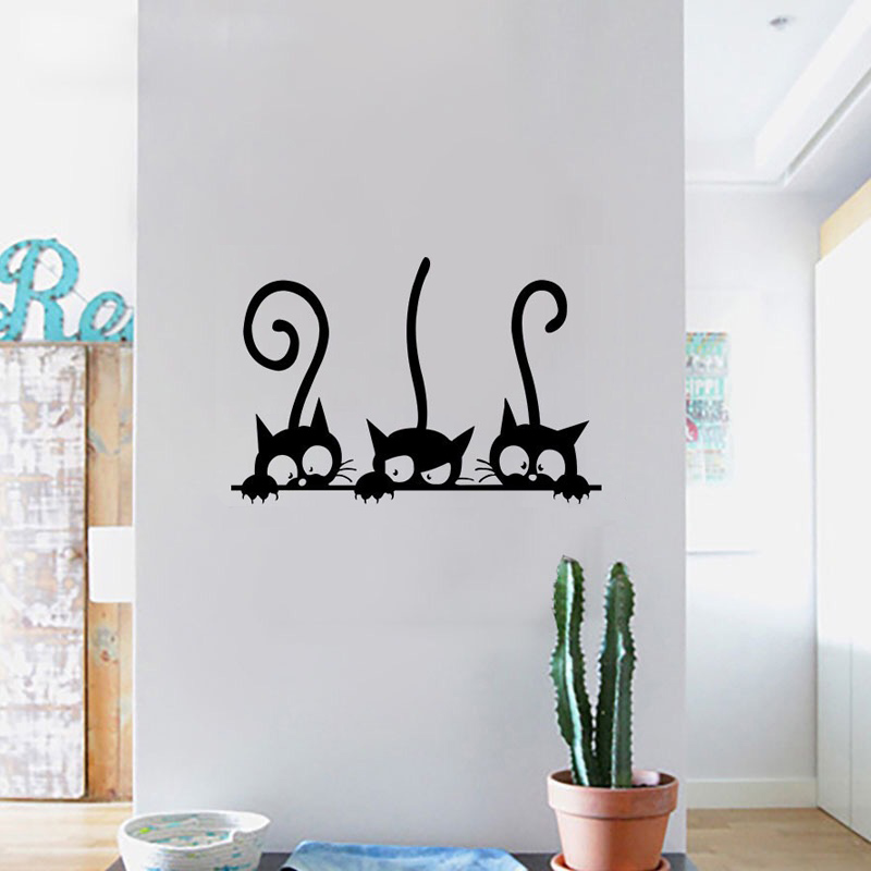 Baby Nursery Vinyl - 3 つの面白い猫のウォールステッカー家の装飾子供部屋リビングルーム背景装飾壁画アートデカールかわいい動物ステッカー