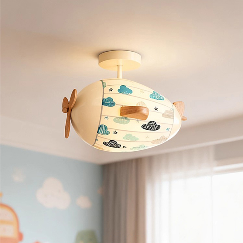 Baby Nursery Ceiling Light - 子供部屋飛行機シーリングライトファブリックヘリコプターランプLEDクリエイティブ暖かい保育園ベビールーム男の子女の子寝室シーリングランプ