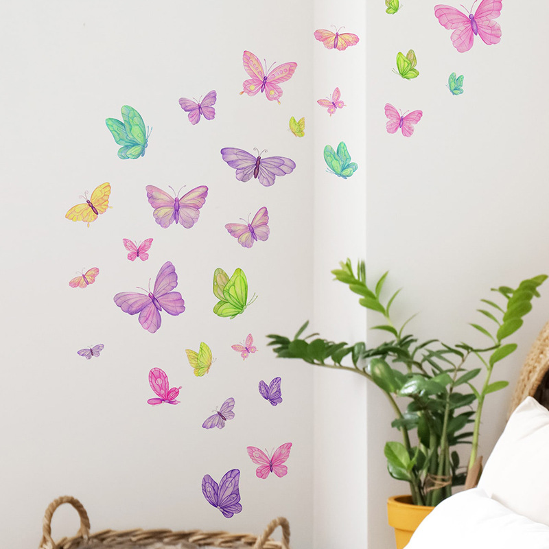 Baby Nursery Vinyl - ロマンチックな蝶の壁のステッカークリエイティブホーム壁の装飾自己粘着キッズルームの装飾寝室の背景の壁の装飾