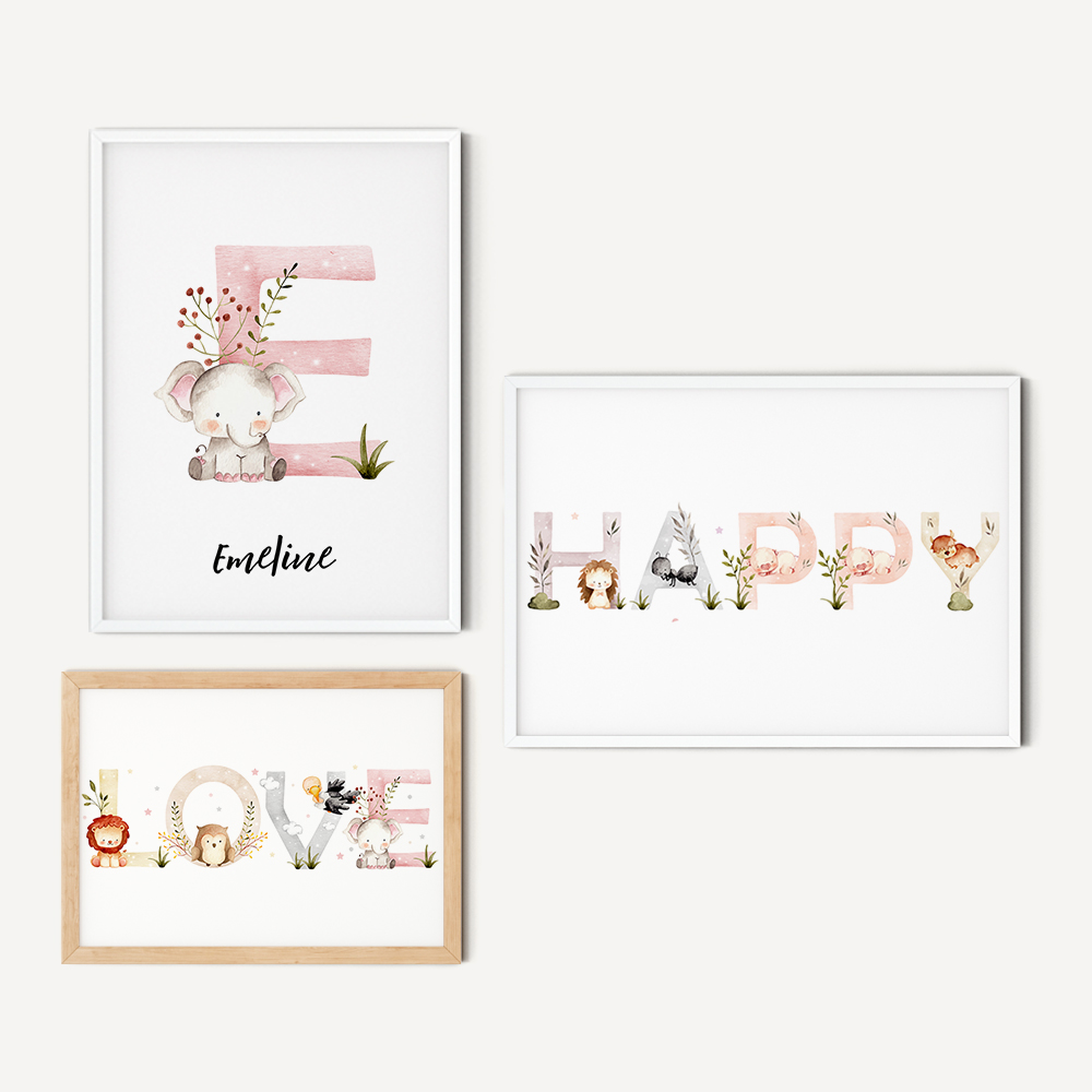 Baby Nursery Images - 名前パーソナライズされた絵画独自のキャンバスポスター作成テキストアルファベットベビールームカスタム壁アートプリント装飾写真