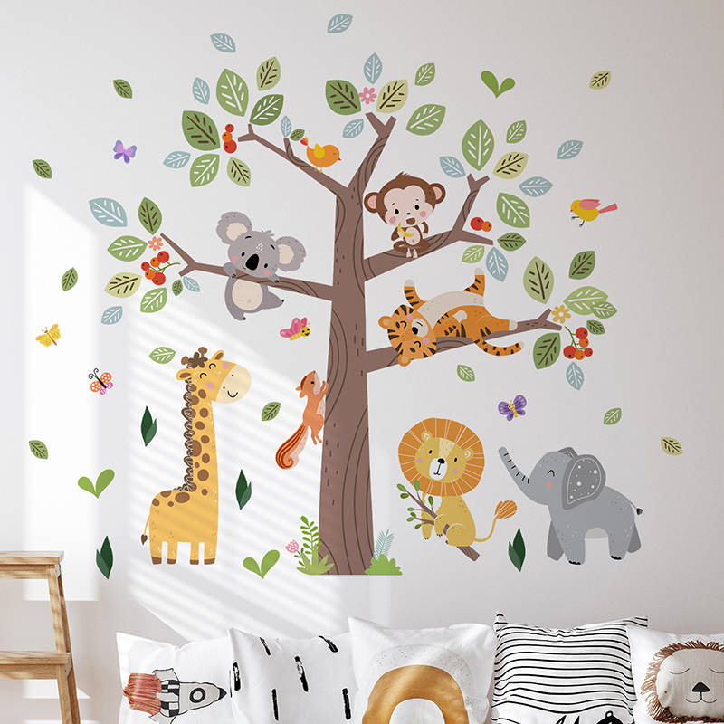 Baby Nursery Jungle Wallpaper - 大きなジャングル動物ウォールステッカービニール象キリン動物園パーティー壁紙子供部屋赤ちゃん男の子部屋保育園壁装飾