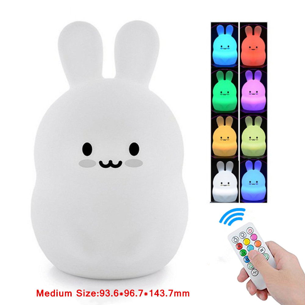 Baby Nursery Night Light - タッチセンサーウサギナイトライトリモコン9色LED調光可能タイミング充電式シリコーン動物ランプ子供用ベビーギフト