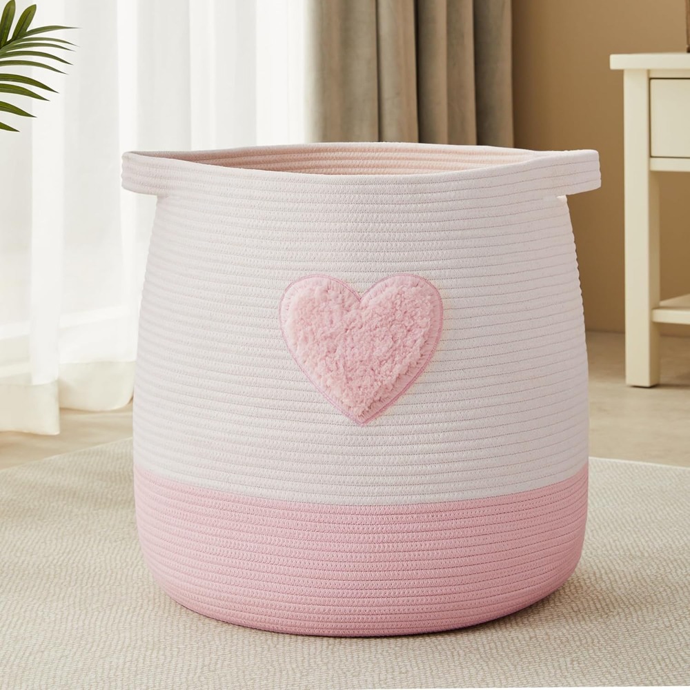 Baby Nursery Girl - ピンクのランドリーバスケット、子供用女の子用ブランケットバスケット、ブラッシュピンクのベビー用ナーサリーバスケット、女の子の部屋、寝室用大型