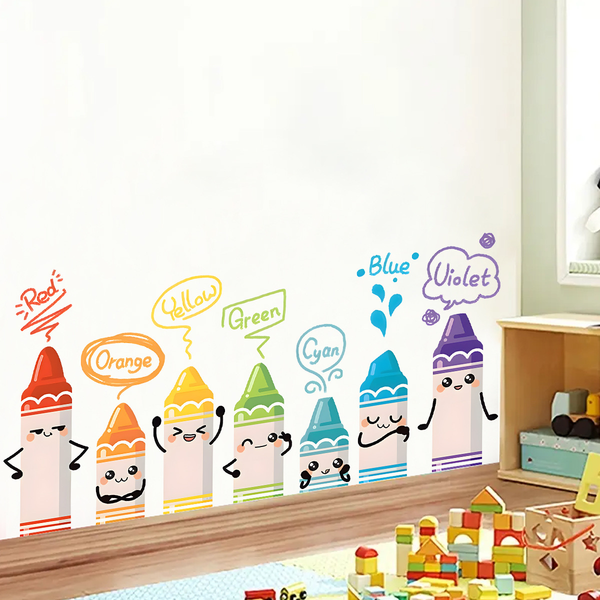 Baby Nursery Package - 子供部屋用のクレヨンパターンのウォールステッカー,かわいいカラフルな漫画のステッカー,赤ちゃんの保育園の寝室の装飾,リビングルームの家の装飾