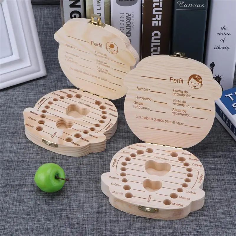 Baby Keepsake Box - 1pc-乳歯ボックススペイン木製子供乳歯オーガナイザー収納男の子女の子赤ちゃんのお土産ギフト記念品