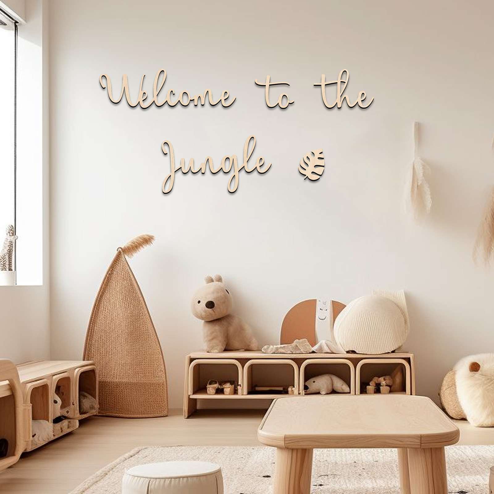 Baby Nursery Sign - ジャングルへようこそ 木製サイン - 子供部屋の装飾、森の保育園の壁飾り、ジャングル動物のテーマ、ベビーシャワーギフト、家の装飾