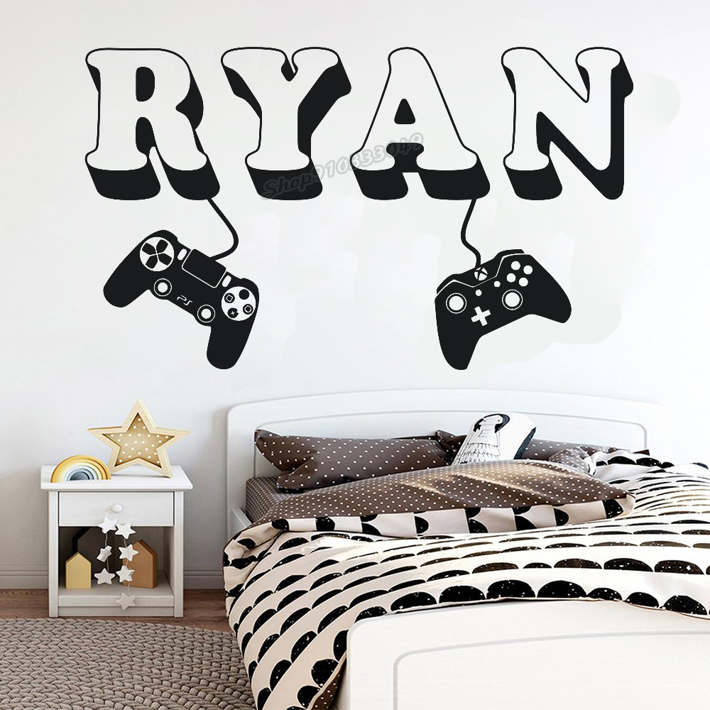 Baby Nursery Vinyl - ゲーマーウォールステッカーカスタム名コントローラビデオゲーム壁デカールカスタマイズされたゲーマー名ビニール子供部屋プレイルームの装飾 C426