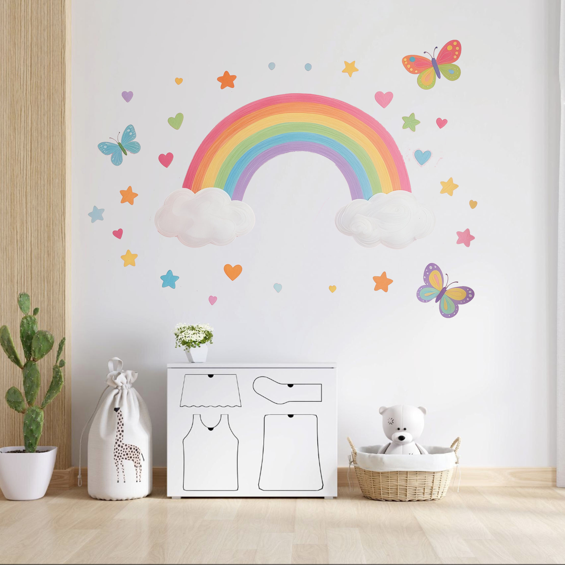 Baby Nursery Vinyl - クリエイティブ漫画マンガ虹蝶かわいいおとぎ話スタイルステッカー PVC 美化部屋ベビールーム壁ステッカー