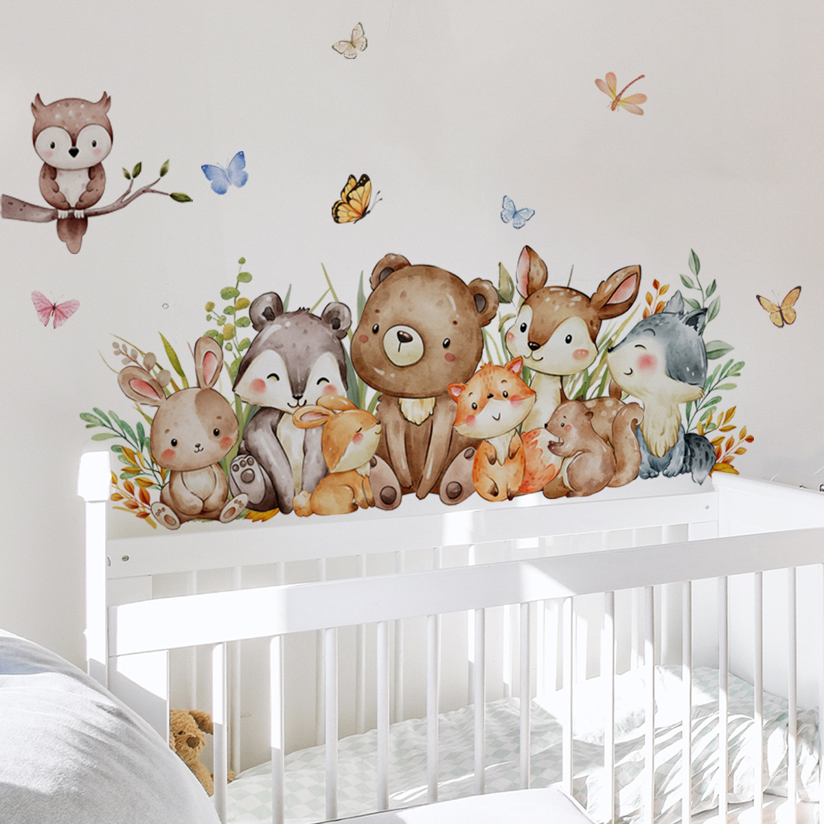 Baby Nursery Jungle Wallpaper - 漫画のジャングルの動物の壁ステッカー ビニール製 かわいいクマ ウサギ キツネ 壁紙