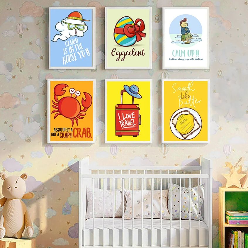 Baby Nursery Quotes - かわいい面白い漫画の引用句保育園の壁アートキャンバス絵画プリント家の壁の装飾子供の寝室ベビールーム素敵なアート装飾