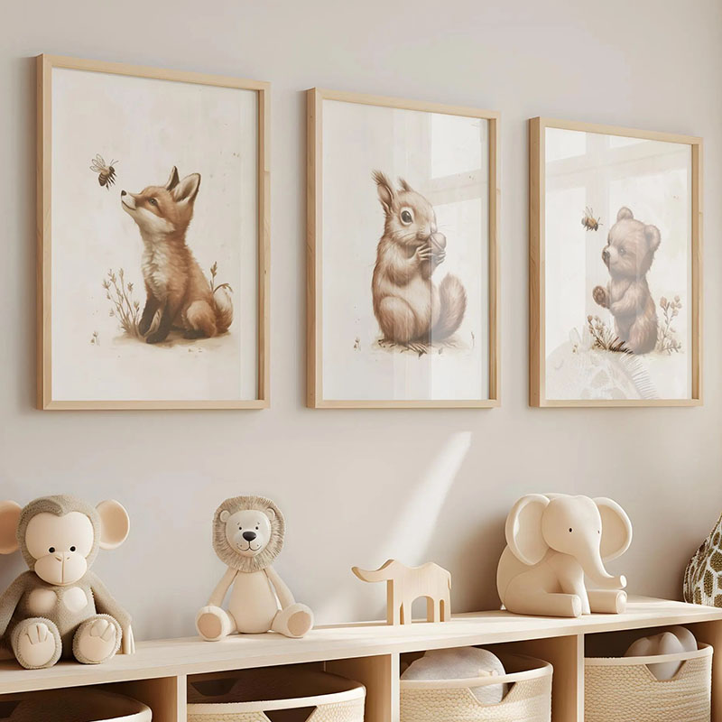 Baby Nursery Kids - クマウサギキツネ鹿リスネズミ動物ポスター保育園壁アートキャンバス絵画ポスタープリント写真ベビーキッズルーム装飾