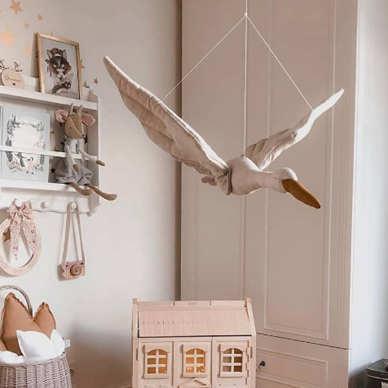 Baby Nursery Decor Girl - 新しい女の赤ちゃんの部屋の装飾、創造的な壁掛けスワンぬいぐるみ、布製寝室保育園の部屋の装飾、吊り下げ式の癒しの枕