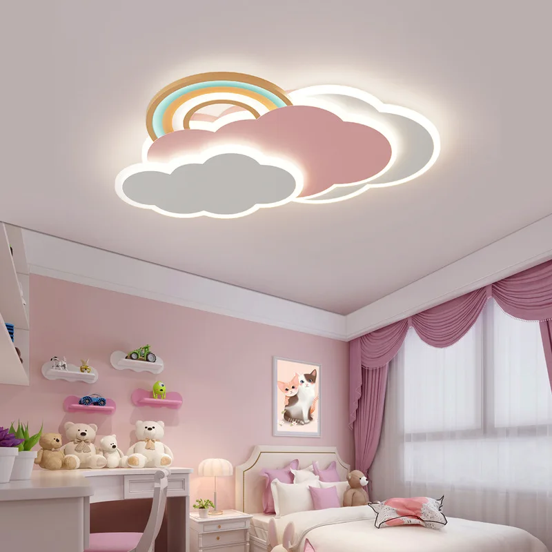 Baby Nursery Ceiling Light - レインボークラウドシーリングライトピンク女の子の寝室ランプロマンチックなプリンセスルームベビールーム保育園子供部屋クラウドシーリングランプ