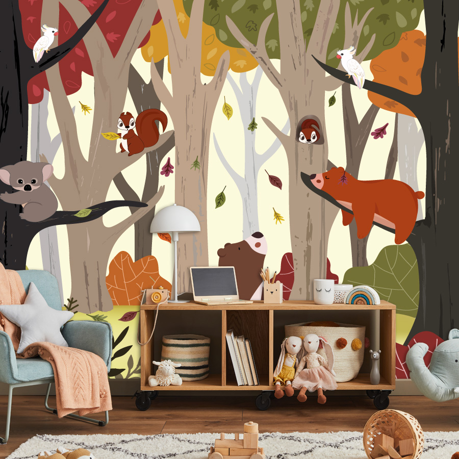 Baby Nursery Jungle Wallpaper - 25+枚のカスタムピールアンドスティック壁紙、リビングルームのウォールアート、家の装飾、子供部屋、赤ちゃん、ジャングル、動物、リフォーム、壁画用