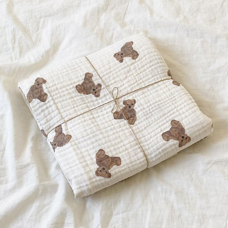クマプリントベビーブランケット新生児モスリン綿ガーゼおくるみ - Swaddle Blanket Muslin のレビューと価格