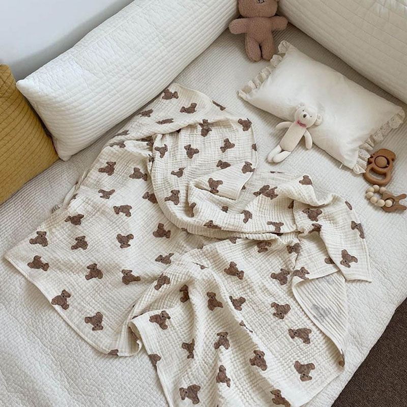 クマプリントベビーブランケット新生児モスリン綿ガーゼおくるみ - Swaddle Blanket Muslin のレビューと価格