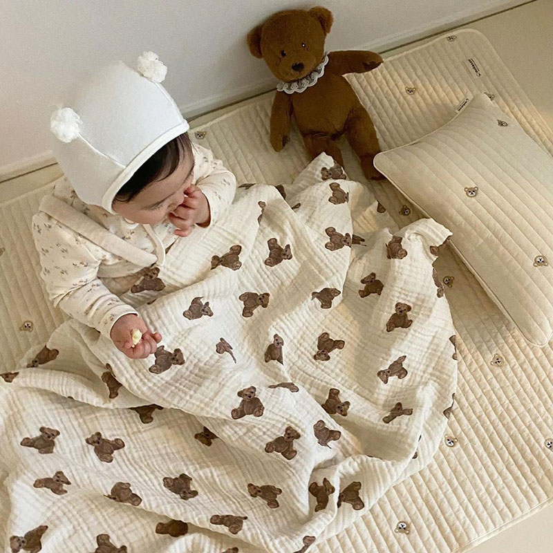 クマプリントベビーブランケット新生児モスリン綿ガーゼおくるみ - Swaddle Blanket Muslin のレビューと価格