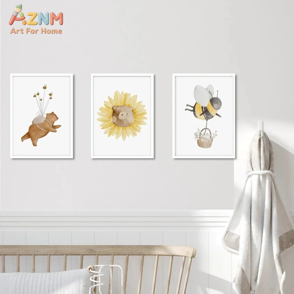 AZNM 水彩クマキツネ動物キャンバス壁アート自由奔放に生き - Baby Nursery Frames のレビューと価格