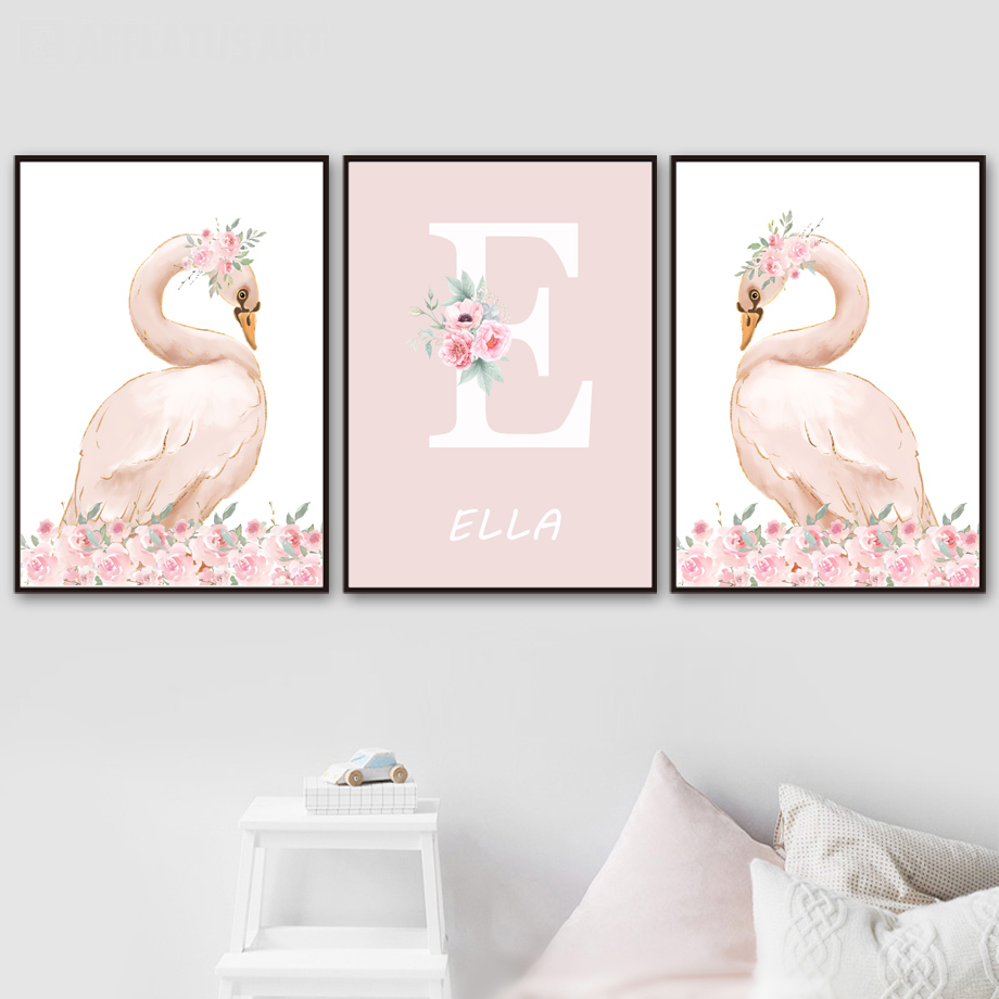 ピンクの天使の女の子日月雲白鳥城壁アート保育園キャンバス絵画 - Baby Nursery Decor Girl のレビューと価格