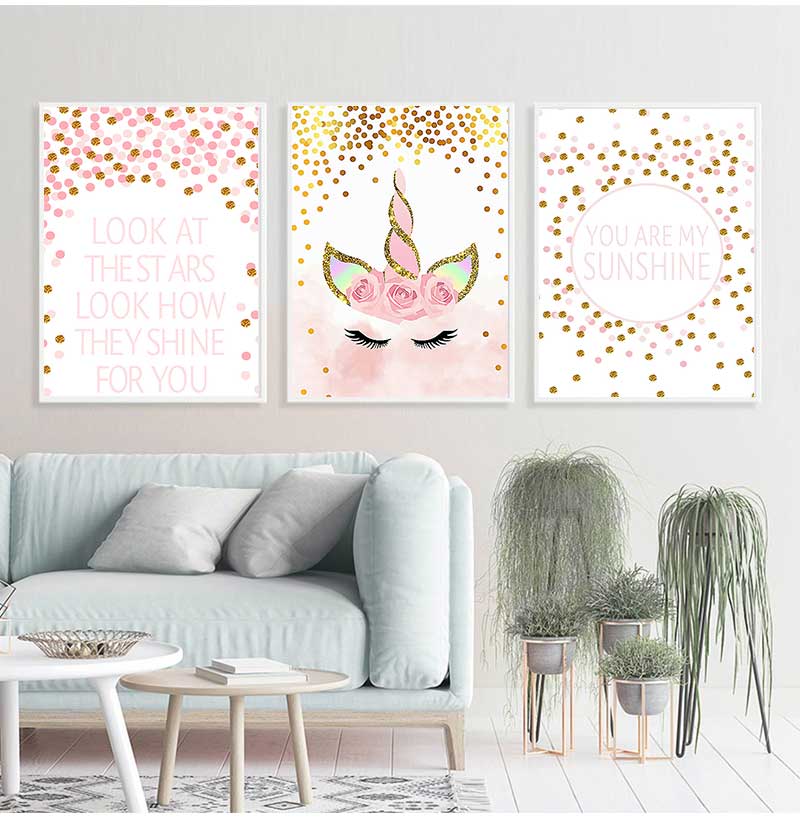 装飾絵画女の赤ちゃんの寝室の装飾ピンクユニコーン保育園引用ア - Baby Nursery Quotes のレビューと価格