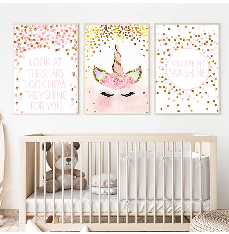 装飾絵画女の赤ちゃんの寝室の装飾ピンクユニコーン保育園引用ア - Baby Nursery Quotes のレビューと価格