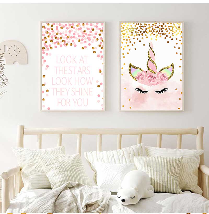 装飾絵画女の赤ちゃんの寝室の装飾ピンクユニコーン保育園引用ア - Baby Nursery Quotes のレビューと価格