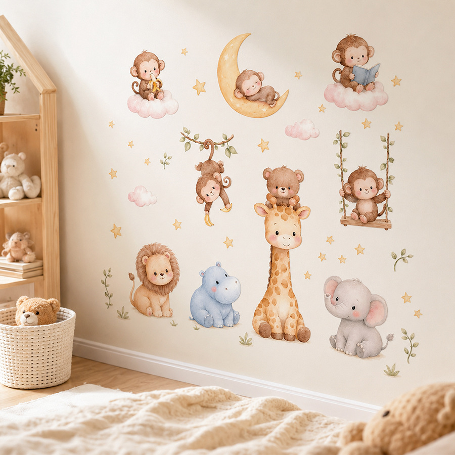 ジャングル動物ウォールステッカー子供用男の子女の子ベビールー - Baby Nursery Jungle Wallpaper のレビューと価格