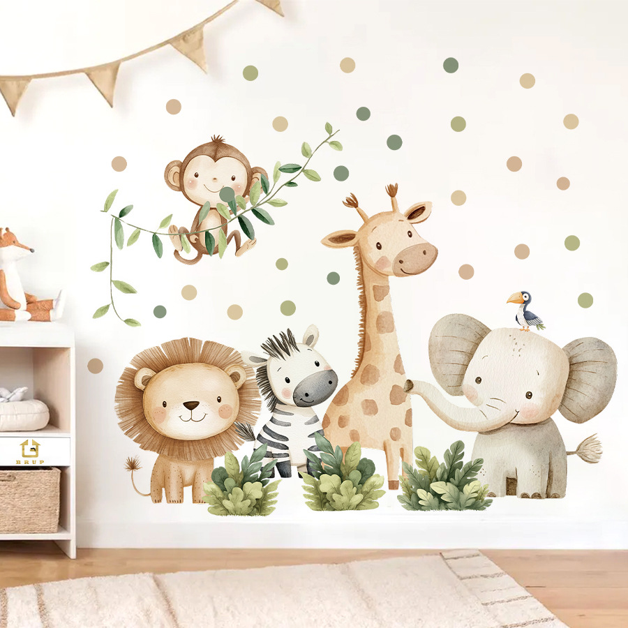 ジャングル動物ウォールステッカー子供用男の子女の子ベビールー - Baby Nursery Jungle Wallpaper のレビューと価格