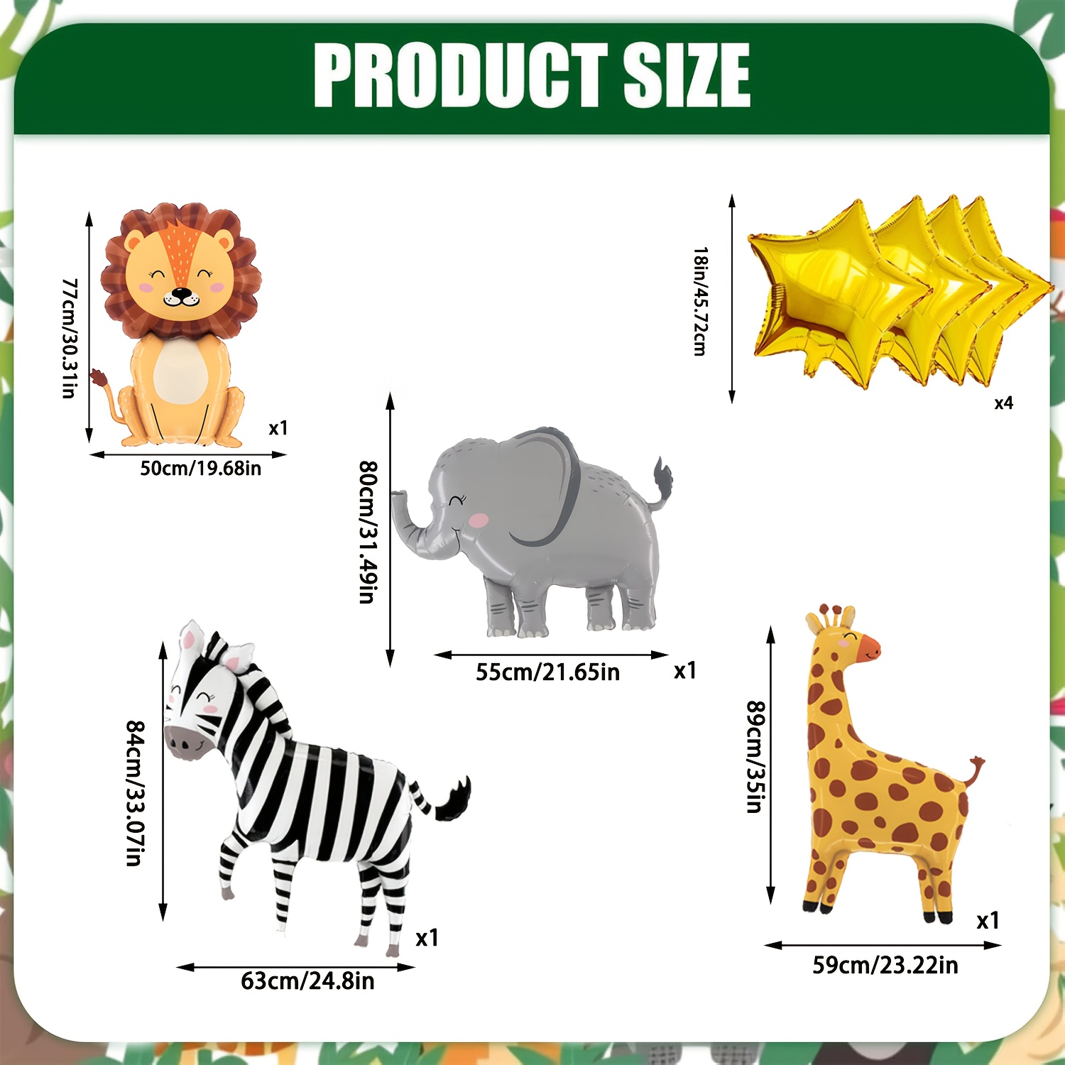8個入り漫画動物テーマのフォイルバルーンセット、ジャングルサ - Baby Nursery Jungle Theme のレビューと価格