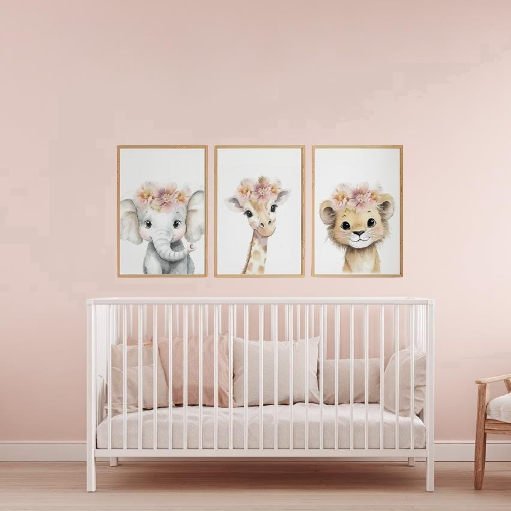 ベビーガール保育園用ウォールアートセット サファリアニマル  - Baby Nursery Frames のレビューと価格
