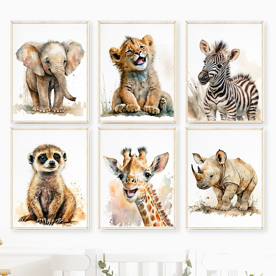 象、キリン、ライオン、虎、シマウマ、保育園、動物、壁アート、 - Baby Zebra Nursery のレビューと価格