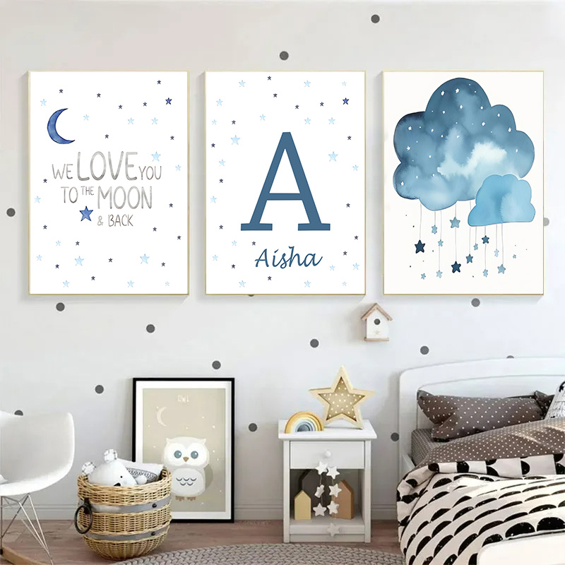 子供部屋の装飾のための月と星のパーソナライズされた壁の芸術の - Baby Nursery Images のレビューと価格
