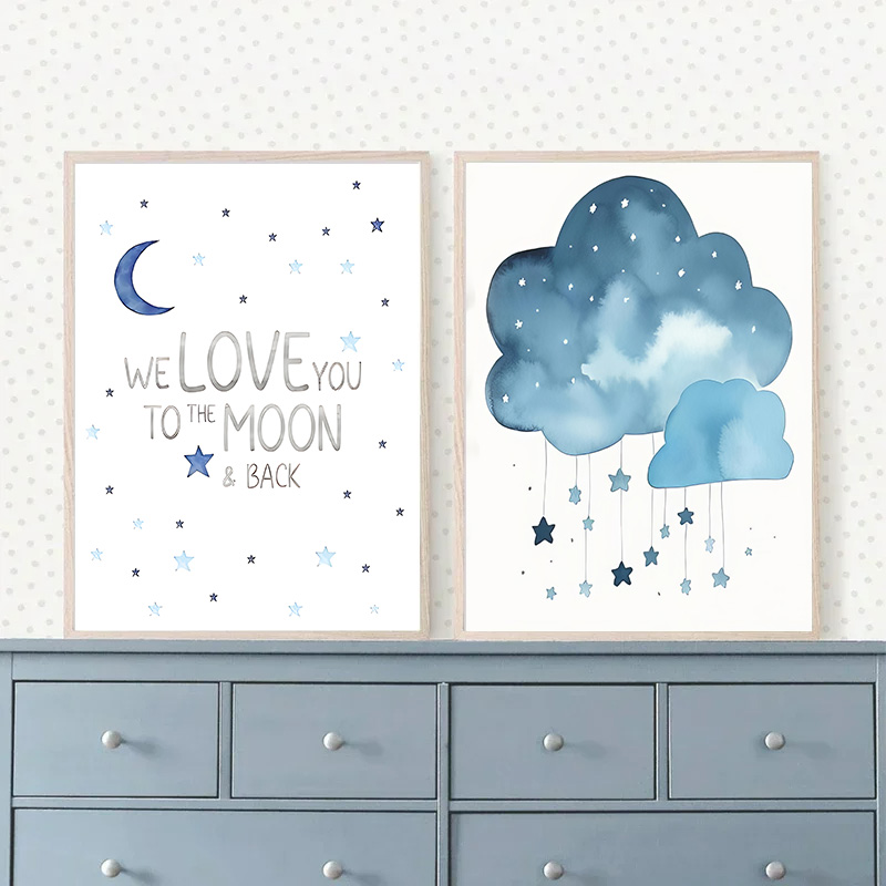 子供部屋の装飾のための月と星のパーソナライズされた壁の芸術の - Baby Nursery Images のレビューと価格