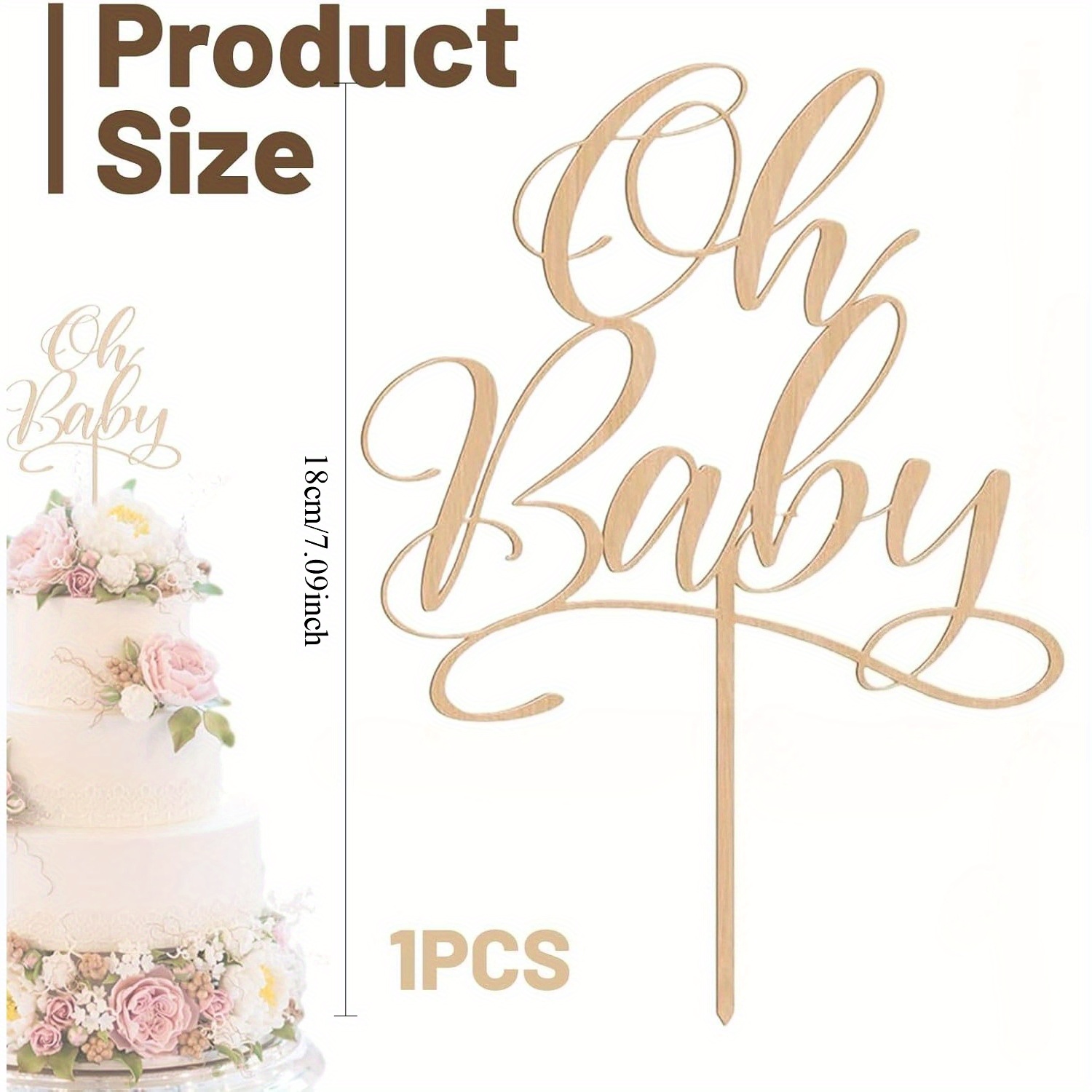 1個 オーベイビー - 木製ケーキトッパー ベビーシャワー、 - Baby Nursery Letters のレビューと価格