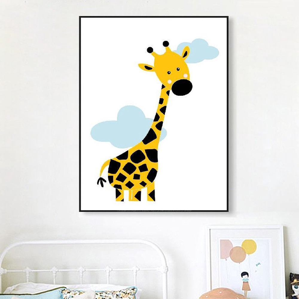 漫画の動物ポスター黄色ライオンキリン保育園キャンバス絵画壁の - Baby Nursery Yellow Walls のレビューと価格