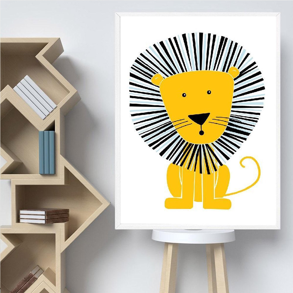 漫画の動物ポスター黄色ライオンキリン保育園キャンバス絵画壁の - Baby Nursery Yellow Walls のレビューと価格