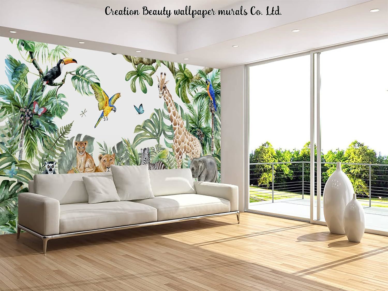 水彩動物ジャングル壁紙子供の寝室ベビールーム壁壁画保育園壁紙 - Baby Nursery Jungle Wallpaper のレビューと価格