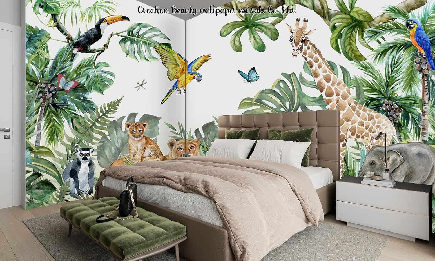 水彩動物ジャングル壁紙子供の寝室ベビールーム壁壁画保育園壁紙 - Baby Nursery Jungle Wallpaper のレビューと価格