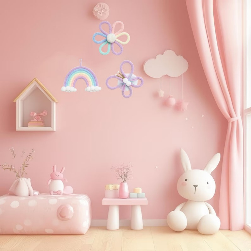 北欧レインボーデイジーフラワーバタフライボヘミアン風ウォール - Baby Nursery Decor Girl のレビューと価格