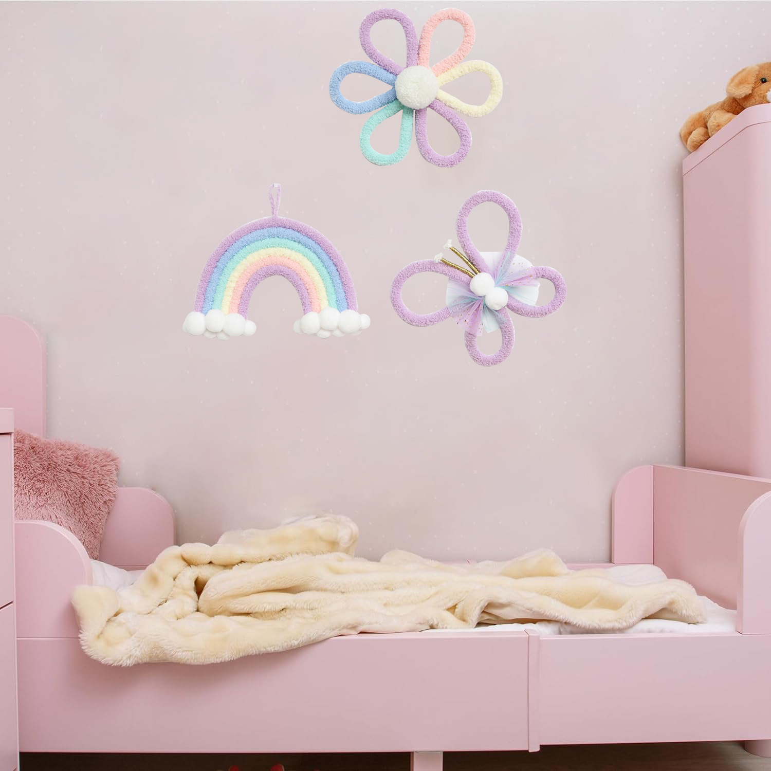 北欧レインボーデイジーフラワーバタフライボヘミアン風ウォール - Baby Nursery Decor Girl のレビューと価格