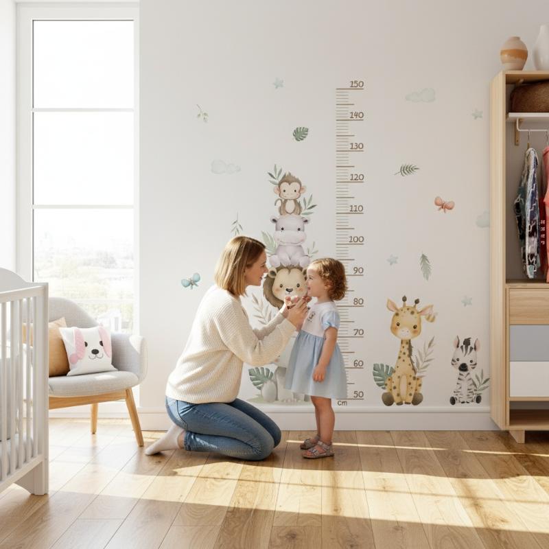 子供の成長チャートステッカー ジャングルアニマル身長計 取り - Baby Nursery Jungle Wallpaper のレビューと価格