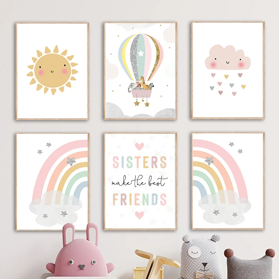 キリン象熱気球太陽虹保育園北欧ポスターやプリント壁アートキャ - Baby Nursery Kids のレビューと価格