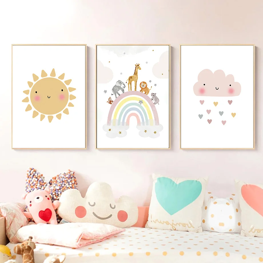 キリン象熱気球太陽虹保育園北欧ポスターやプリント壁アートキャ - Baby Nursery Kids のレビューと価格
