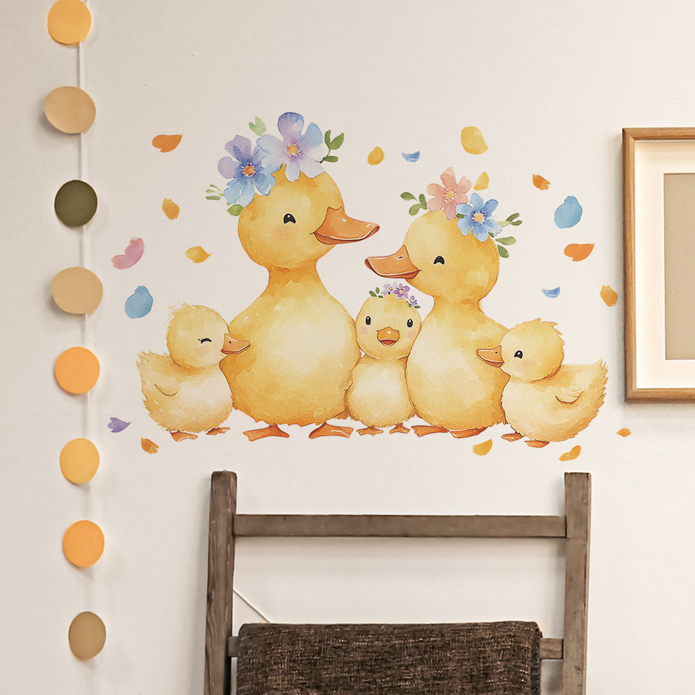 黄色いアヒルの絵が描かれたウォールステッカー,かわいい花のア - Baby Nursery Yellow Walls のレビューと価格